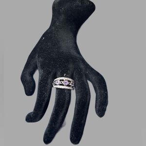 Lia Sophia Amethyst Purple Crystals Ornate Silver Tone Ring Size 8